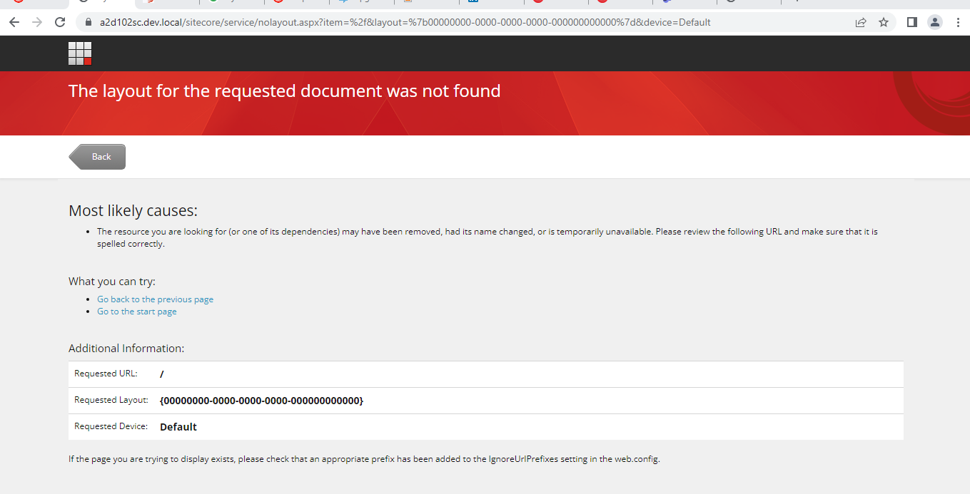 The layout for the requested document was not found - Sitecore 